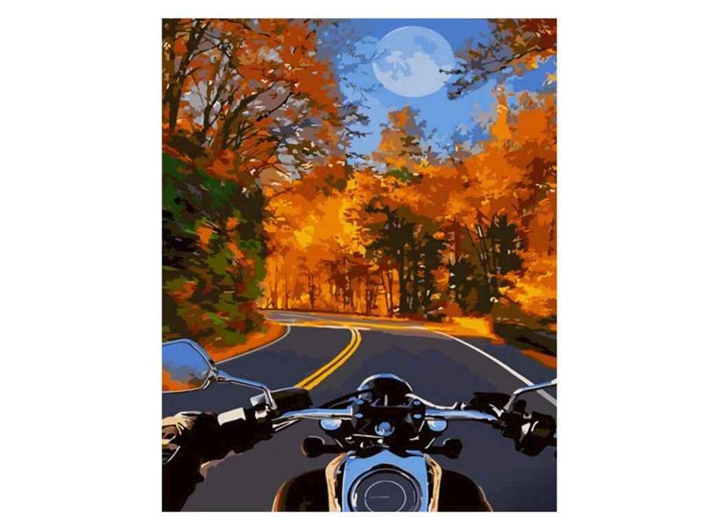 Картина по номерам Strateg На мотоцикле осенью 40х50 см (GS1041)