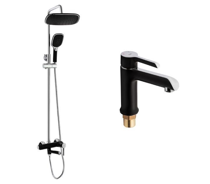 Душова система та змішувач для раковини Qtap Grand Black/Chrome