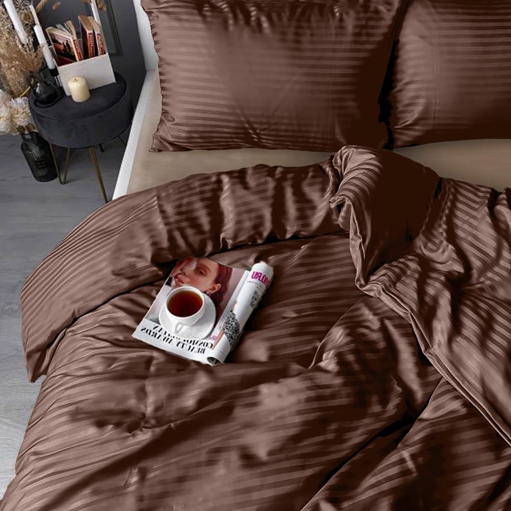 Комплект постельного белья Zastelli Brown Stripes/Amphora Stripe сатин евро 200х220 см Коричневый (21855)