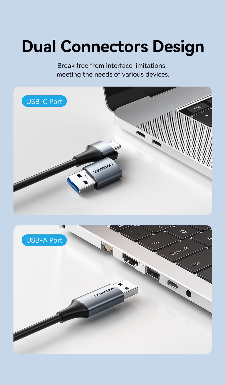 Адаптер Vention USB-C/USB-A на Gigabit Ethernet 1000 Мбит/с алюминиевый Plug and Play 0.15 м Серый (CFQHB) - фото 4