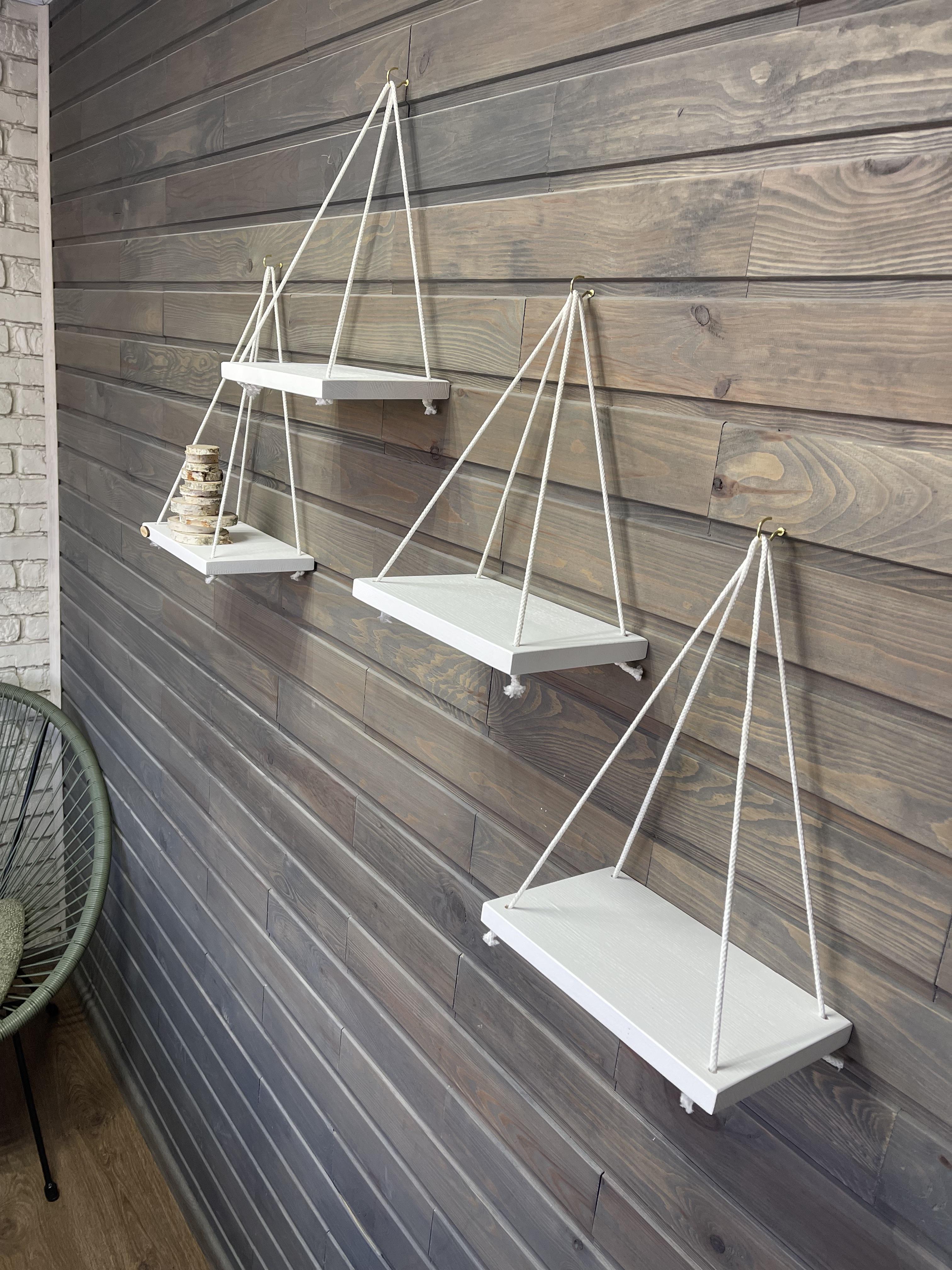 Набор полок подвесных деревянных на канате 15х24 см 4 шт. Белый (id_253) - фото 1