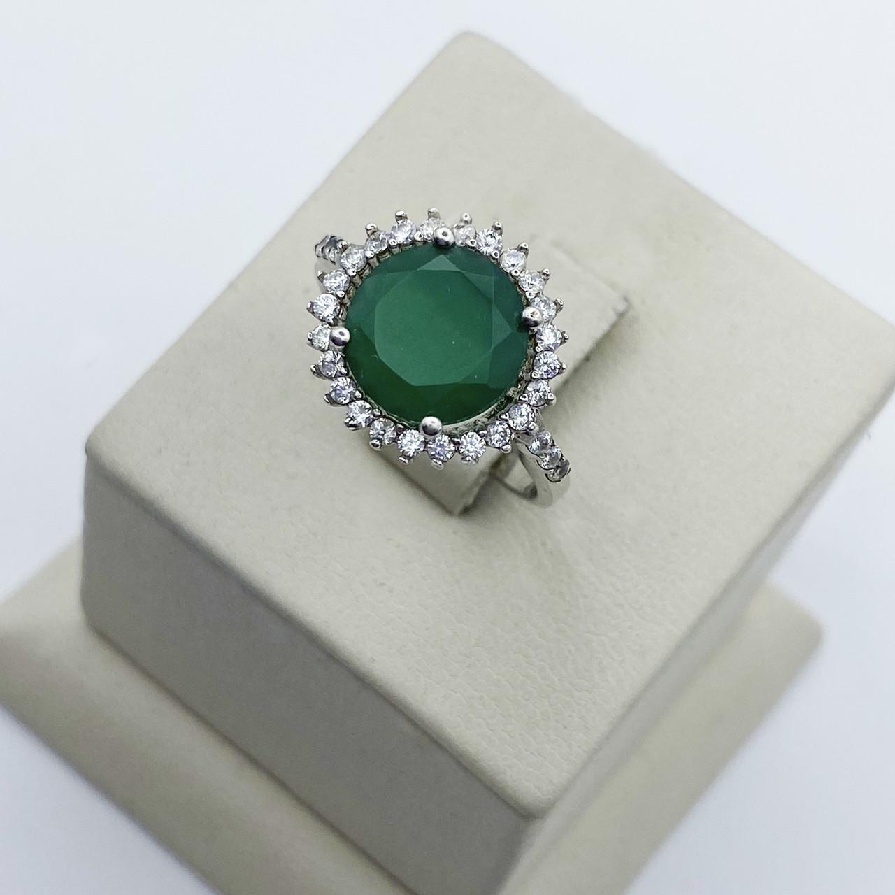 Кольцо серебряное с зеленым агатом р. 18,5 3,68 г (1994443907)