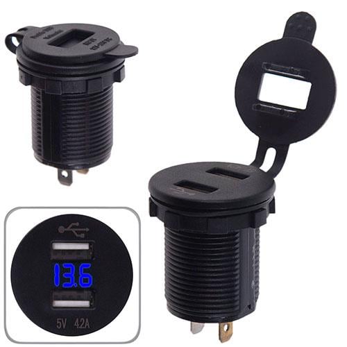 Автомобильное зарядное устройство 2 USB 5V2,1A 5V2,1A 12-24V врезное в планку + вольтметр (70284)