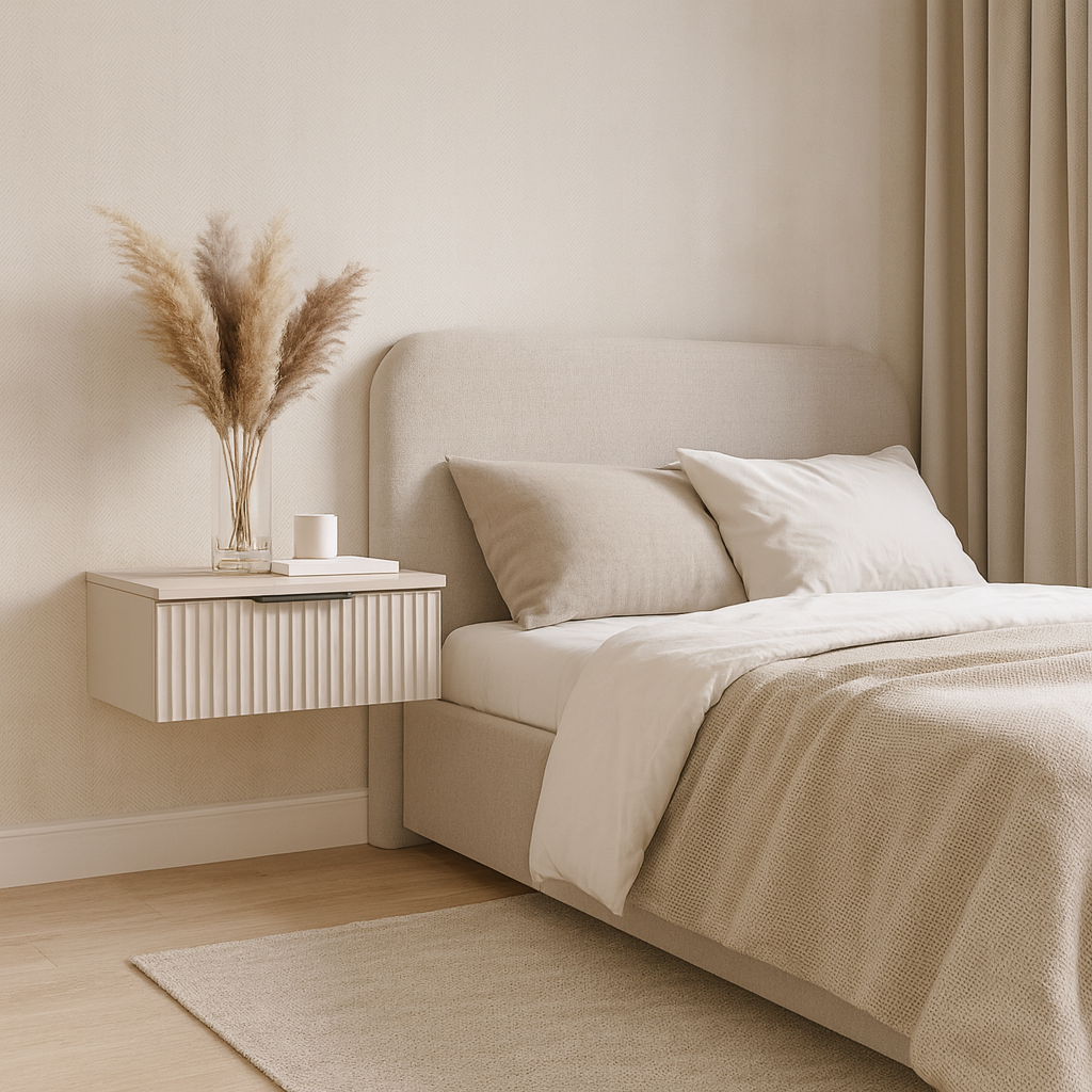 Тумба прикроватная ТП1 SENAM 180х450х310 мм корпус ДСП Кашемир фасад МДФ краска NCS S 2002-Y50R Шелк мат фрезеровка Плаше Грос