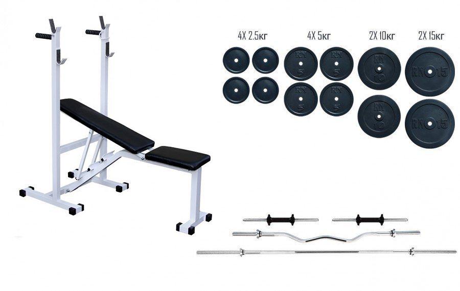 Лавка для жиму Top + 4 грифи з дисками 80 кг (RN-Sport) - фото 6