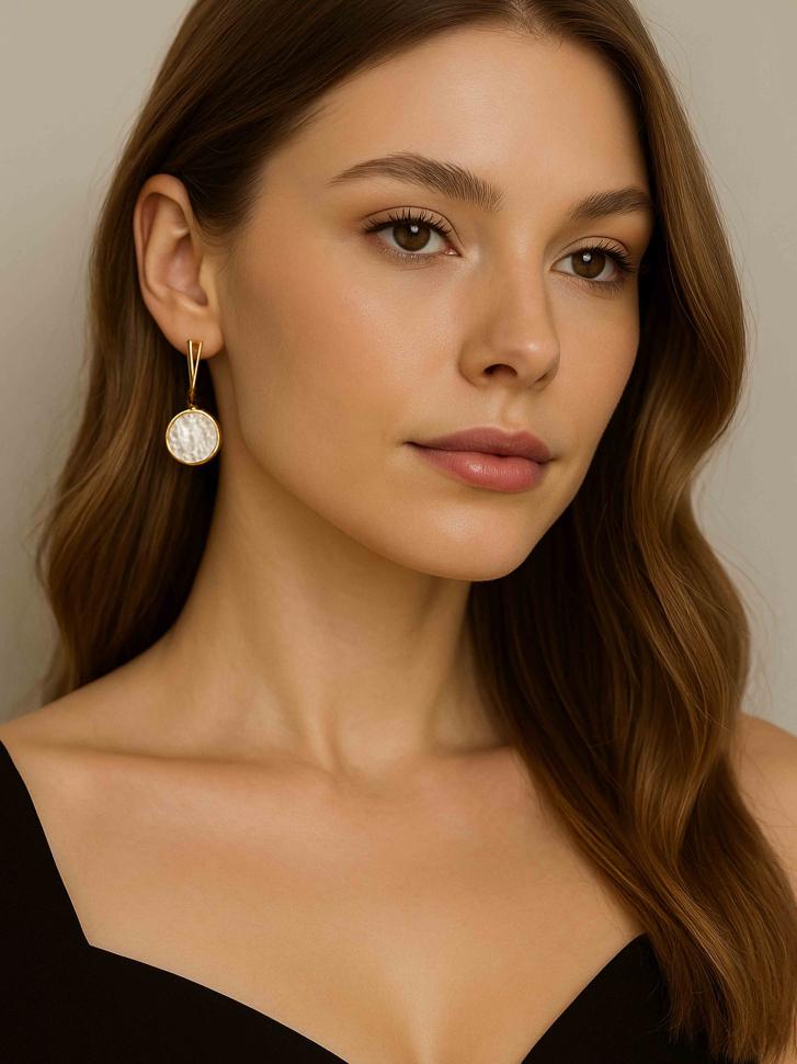 Сережки з підвіскою перламутр (5198)