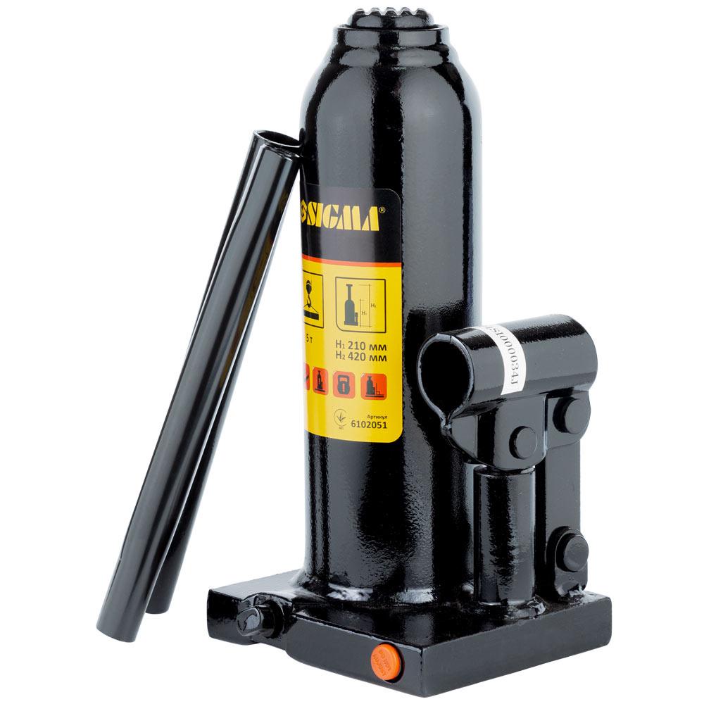 Домкрат гидравлический бутылочный Sigma 5 т H 210-420 мм в кейсе (6102051)