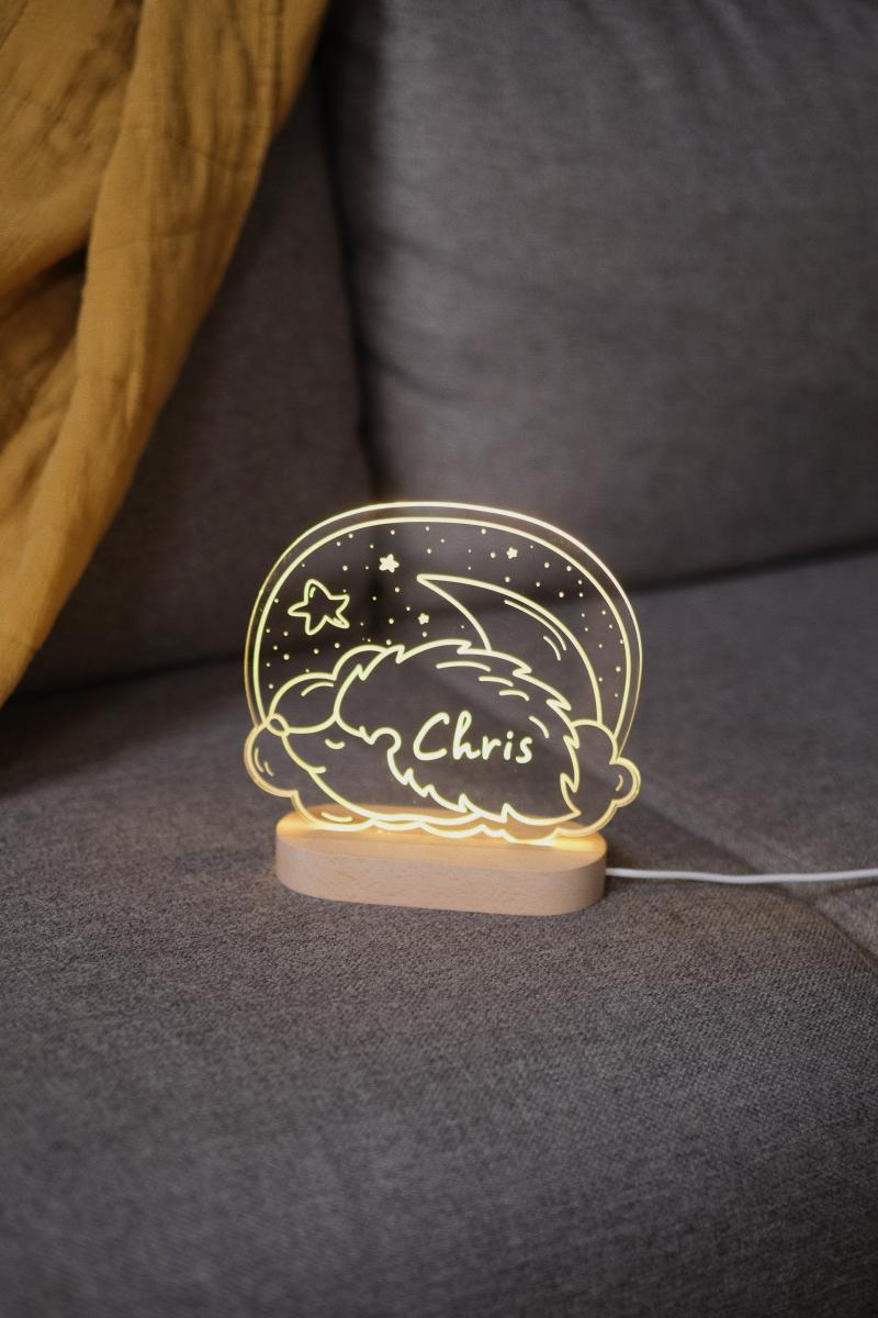 Ночник Ежик с луной из дерева (13485955)