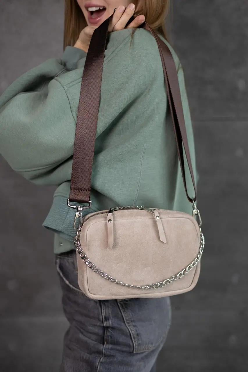 Женская сумка кросс-боди SW110-3 из натуральной замши Бежевый (32808855)