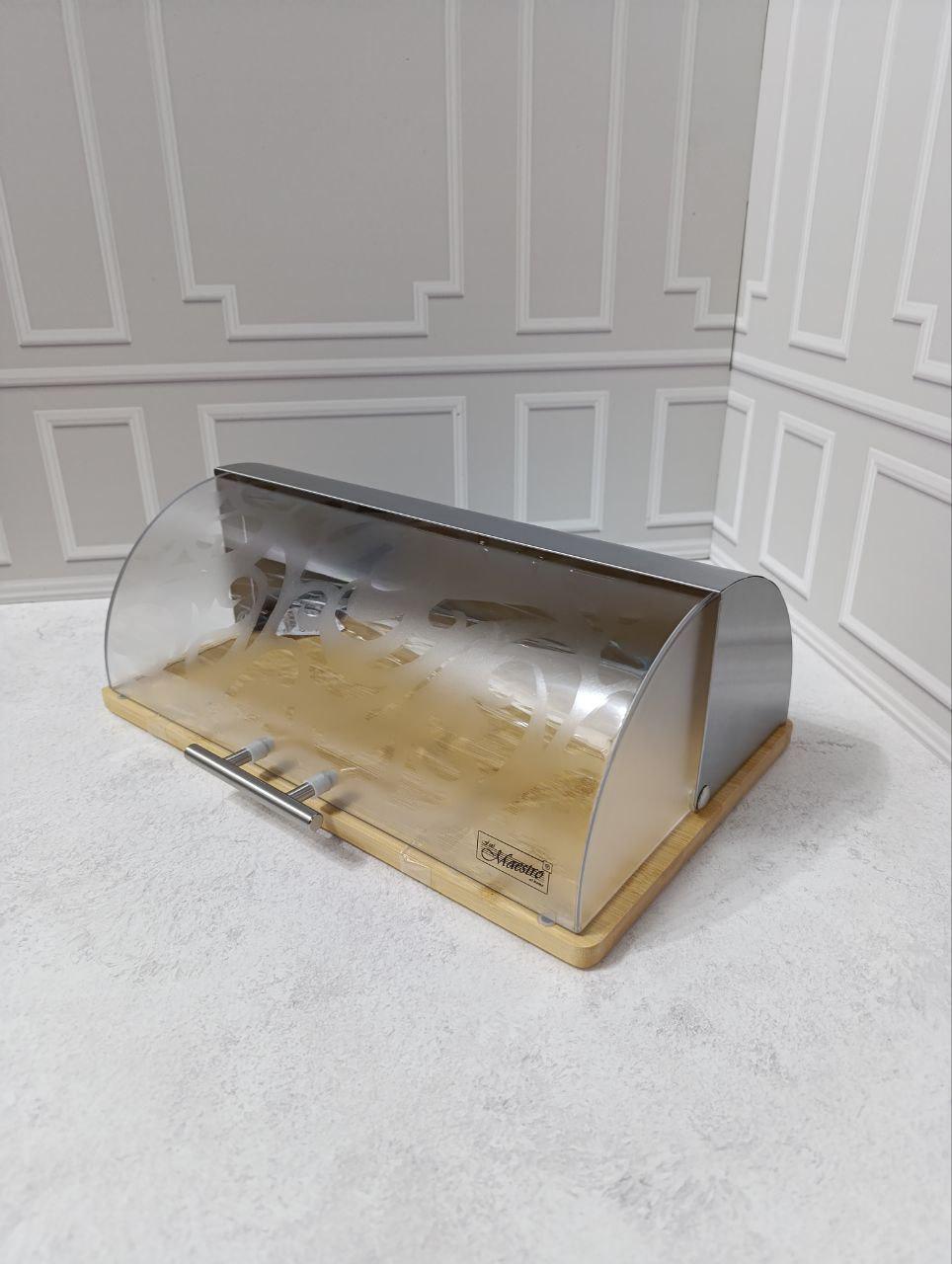 Хлібниця Maestro MR-1670S з дерев'яною основою 39х28х14,5 см (MR-1670S) - фото 4