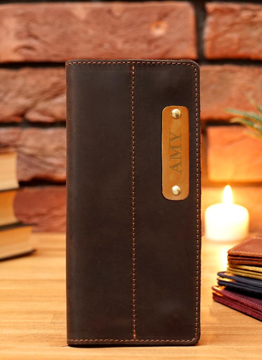 Гаманець шкіряний із магнітною застібкою з персоналізацією Темно-коричневий (136)