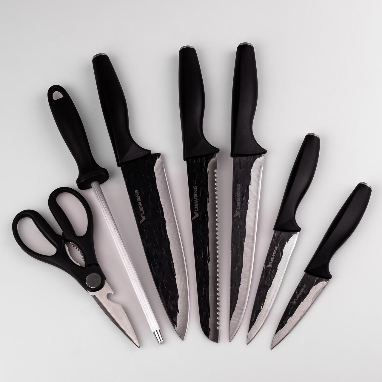 Набор кухонных ножей на подставке 7 предметов Черный - фото 3 Набор кухонных ножей на подставке 7 предметов Черный - фото 3