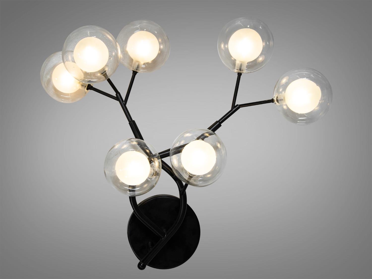 Светильник настенный Светлячок 7 ламп Черный/Прозрачный/Белый (B887-7B BK)