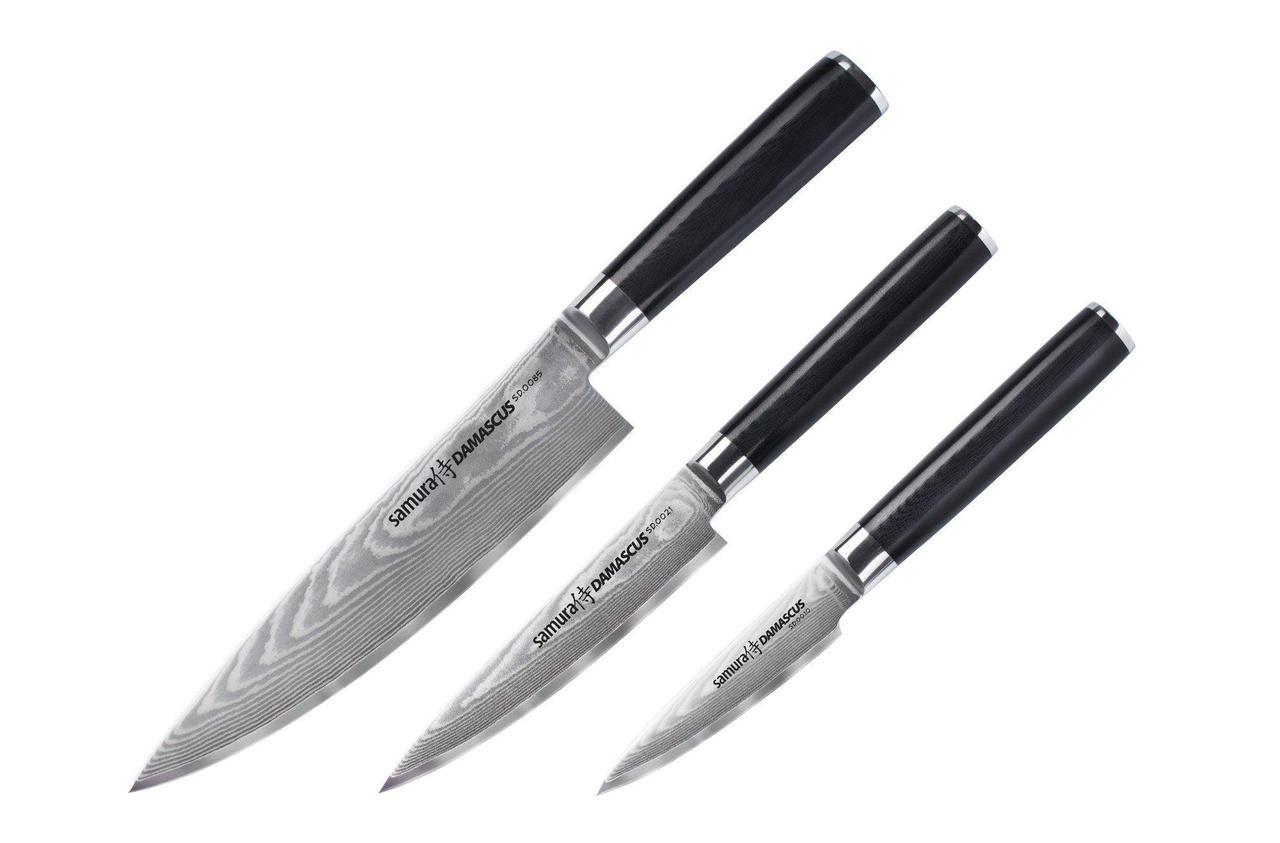Набор из 3-х ножей Samura Damascus 61 HRC овощной 90 мм/универсальный 125 мм /Шеф 200 мм 67-слойная дамасская сталь (2501129126) Набор из 3-х ножей Samura Damascus 61 HRC овощной 90 мм/универсальный 125 мм /Шеф 200 мм 67-слойная дамасская сталь (2501129126)