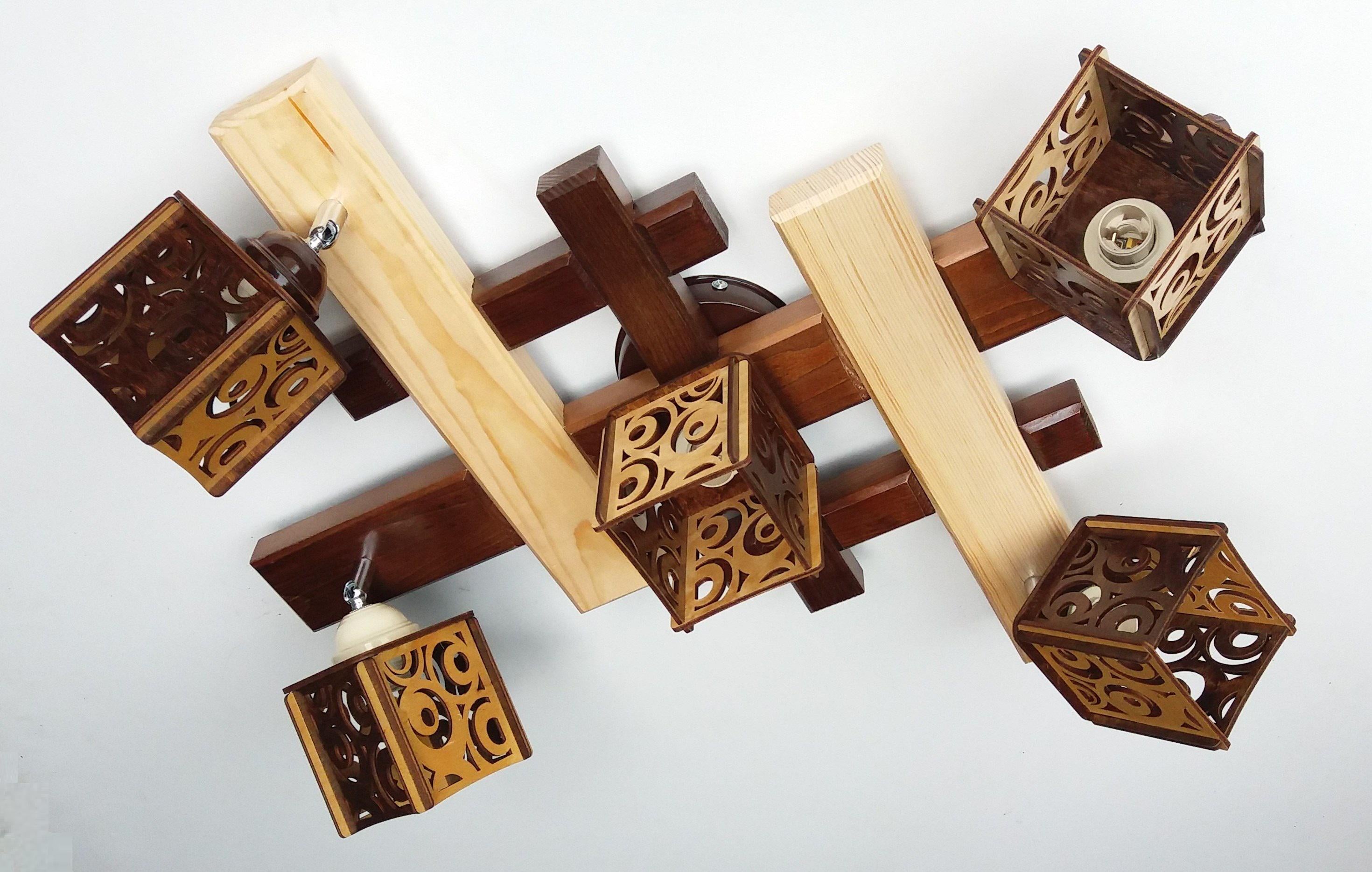 Люстра Грав/5 деревяная 5 поворотных плафонов Коричневый