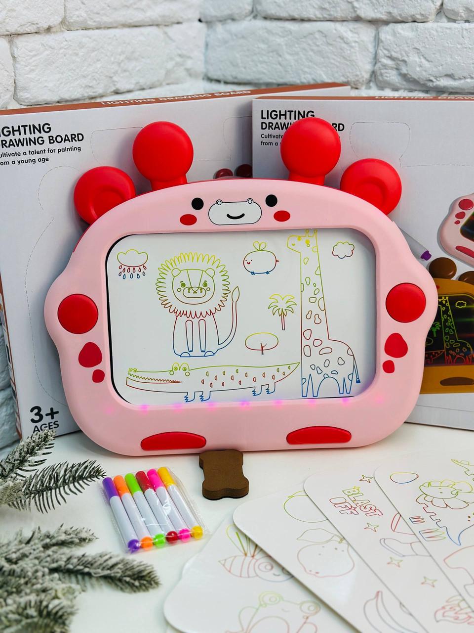 Доска планшет для рисования с подсветкой неоновые маркеры и трафареты от 3 лет