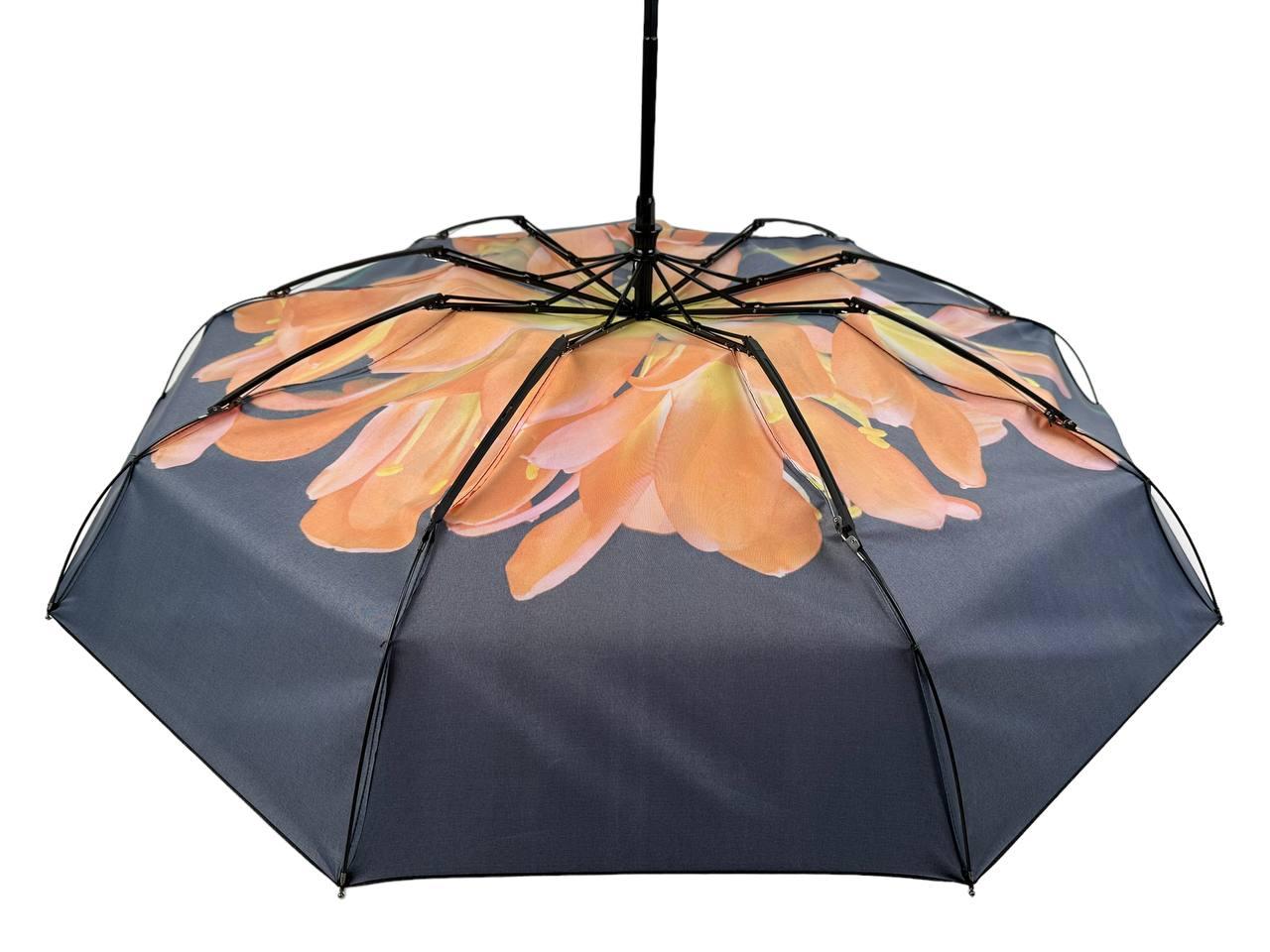 Зонт женский автомат Rain Flower в подарочной упаковке с платком Черный с оранжевым цветком (01020-1) - фото 8