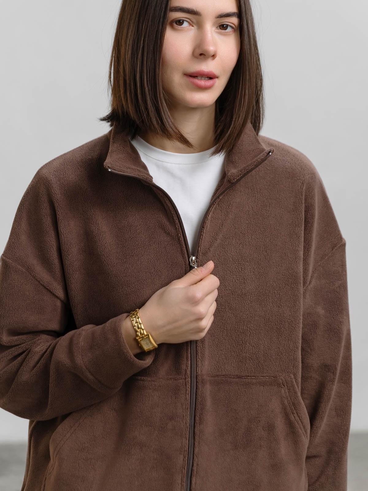 Бомбер жіночий FROMUS з фліс-плюшу S/M Темно-коричневий (2655-59) - фото 3