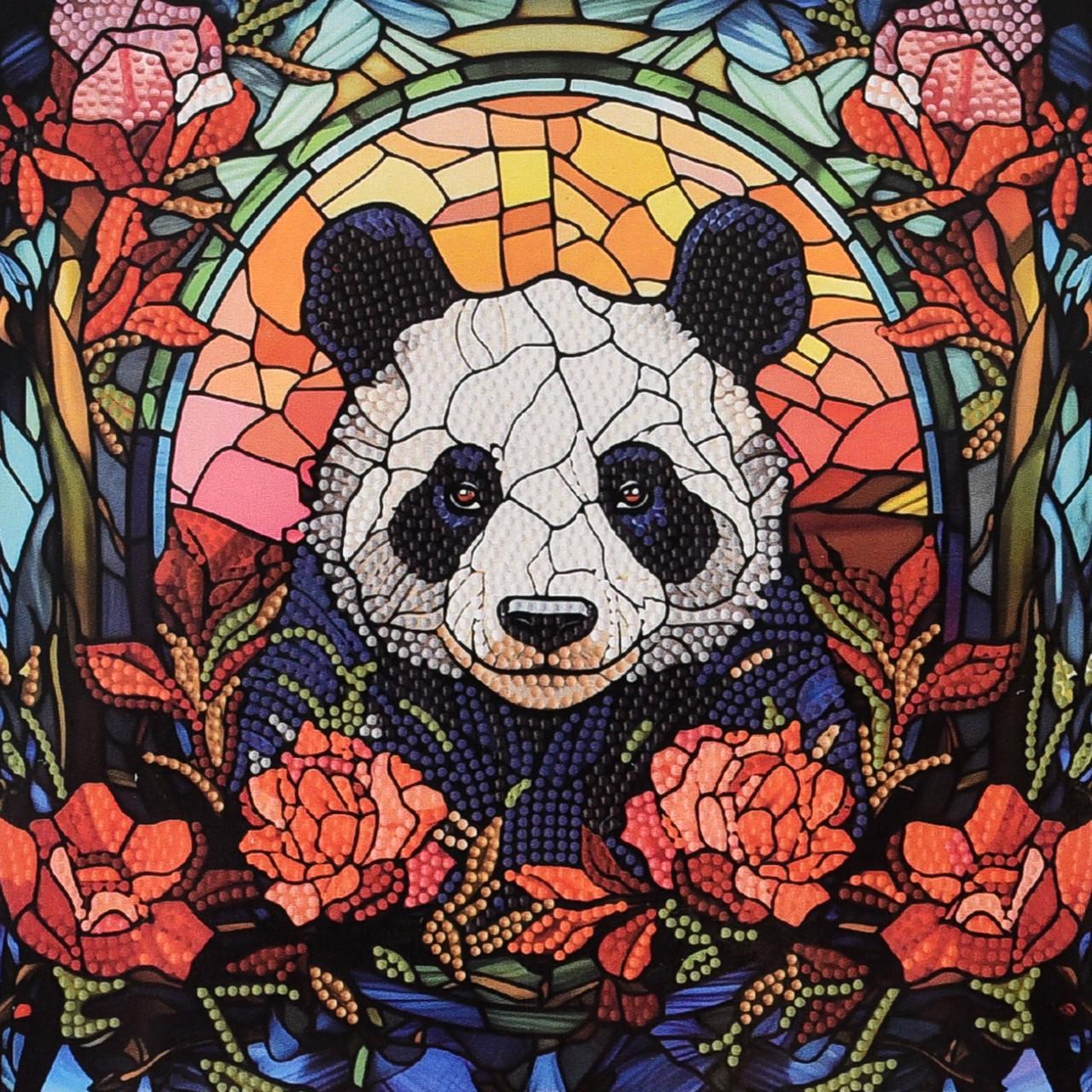 Алмазна мозаїка Strateg Панда серед троянд 30х30 не повна викладка (DEEX16305)