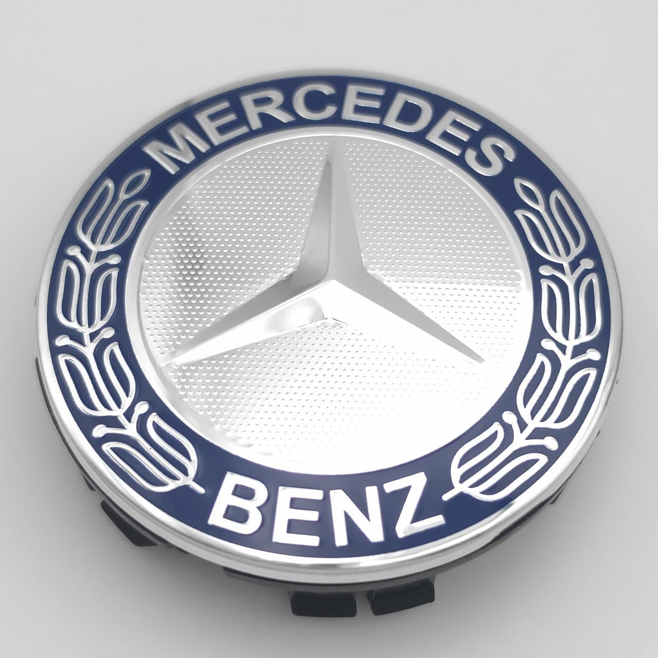 Колпачок заглушка ступицы колеса Mercedes Benz 75 мм тип 3 Хром/Синий (3012487539)