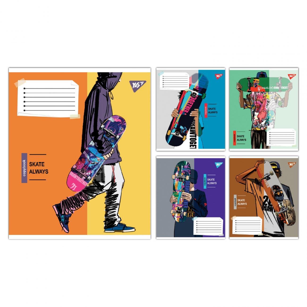 Зошити учнівські YES Skate is always 36 аркушів клітинка 15 шт. в упаковці