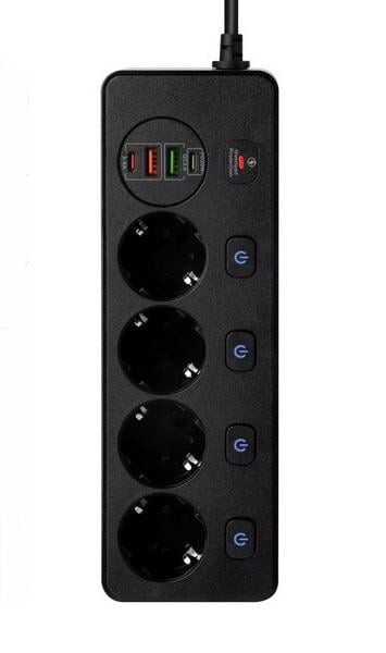 Подовжувач BKL 504 2м на 4 роз'єми/2USB/2 Type-C Port (16-113)