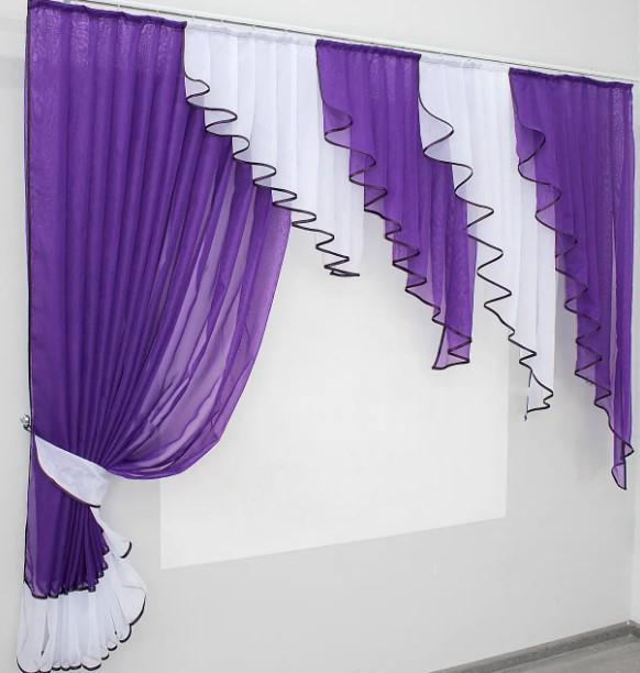 Занавеска на кухню/балкон с ламбрекеном шифон 200х170 см Фиолетовый/Белый (070к) Занавеска на кухню/балкон с ламбрекеном шифон 200х170 см Фиолетовый/Белый (070к)