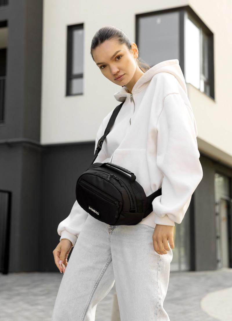 Сумка-бананка жіноча через плече Sambag Flex тканева 30×17×15 см Чорний (85351065)