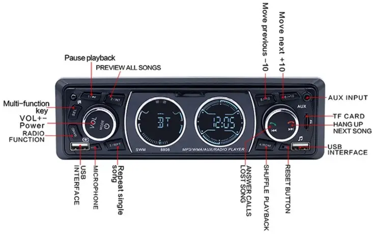 Автомагнітола JSD-8808 1 DIN 2xUSB Bluetooth SD+AUX 4x50W (29375818) - фото 7 Автомагнітола JSD-8808 1 DIN 2xUSB Bluetooth SD+AUX 4x50W (29375818) - фото 7