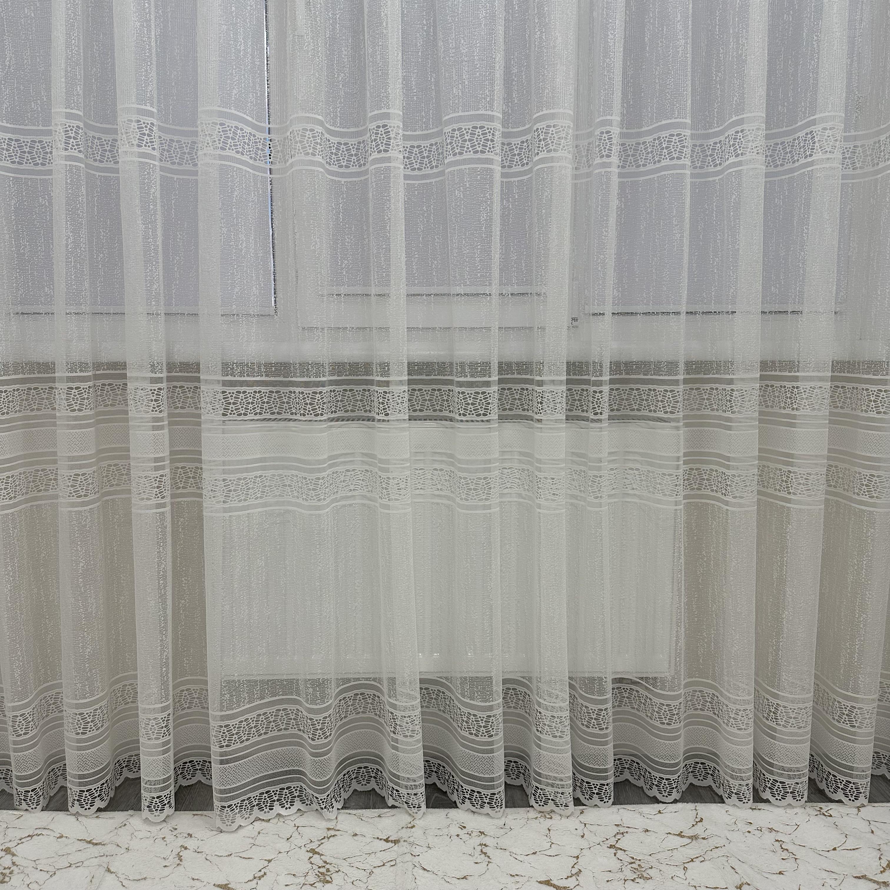 Тюль жаккард готова з візерунком 300х270 см на тасьмі 6 см 2 ряди петель Молочний (ТПМ-3)