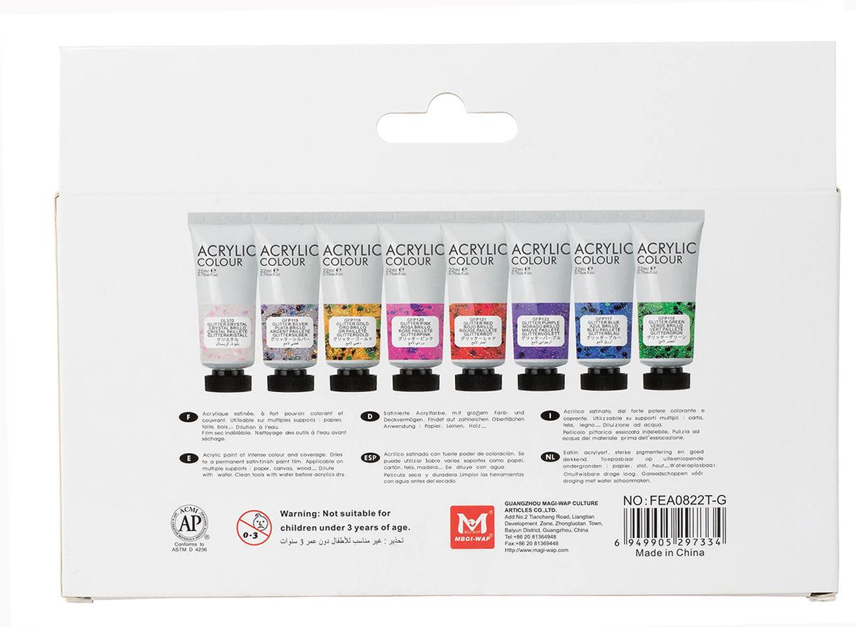 Акриловые краски с блестками для рисования ART RANGERs Acrylic glitter 8 цветов 22 мл (FEA0822-G) - фото 3