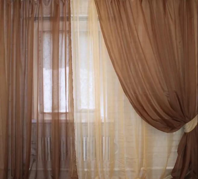 Шторы шифон 1,5x2,8 м 3 шт. Коричневый/Янтарный (011дк)
