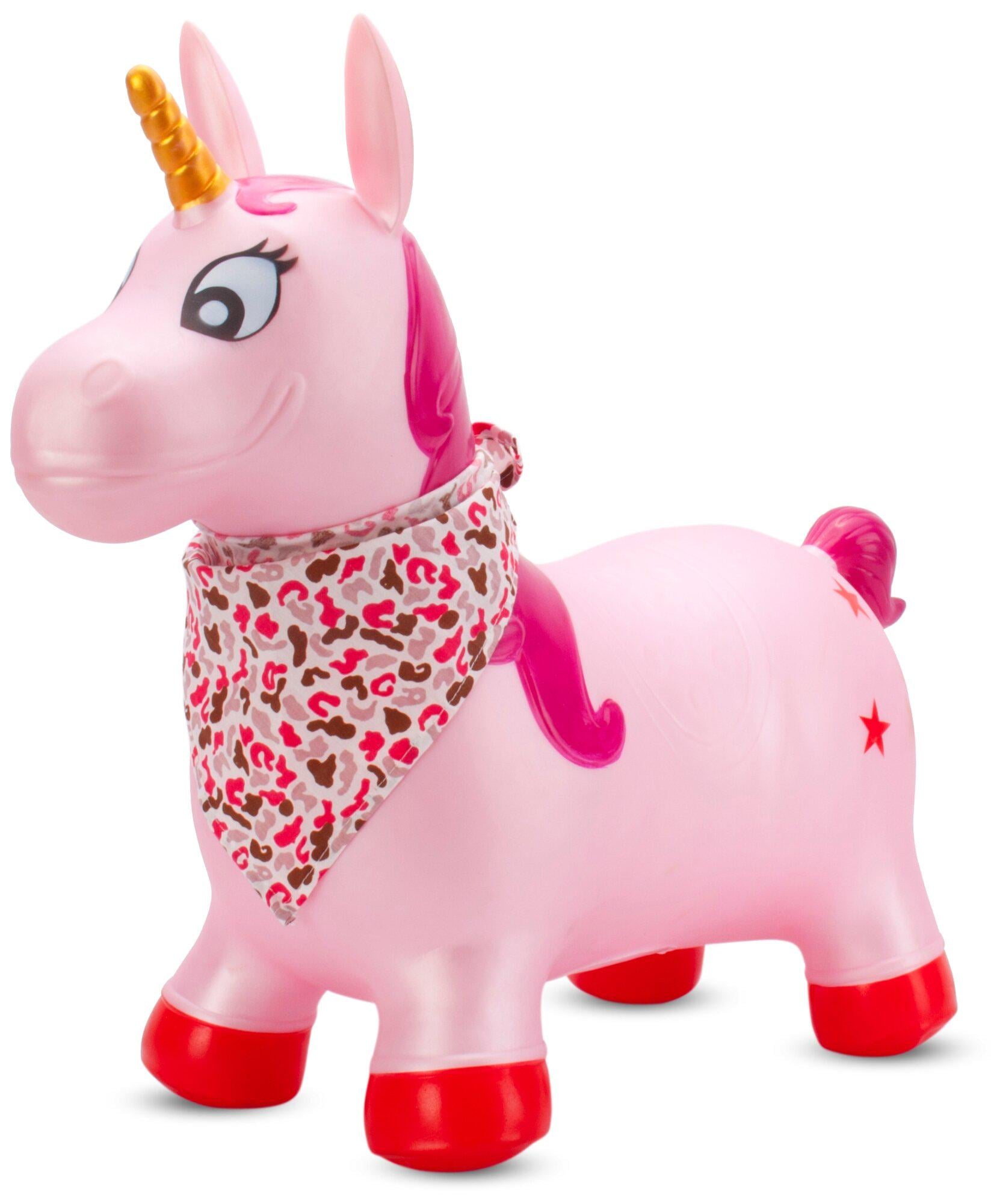 Скакун детский Единорог резиновый надувной с насосом Розовый