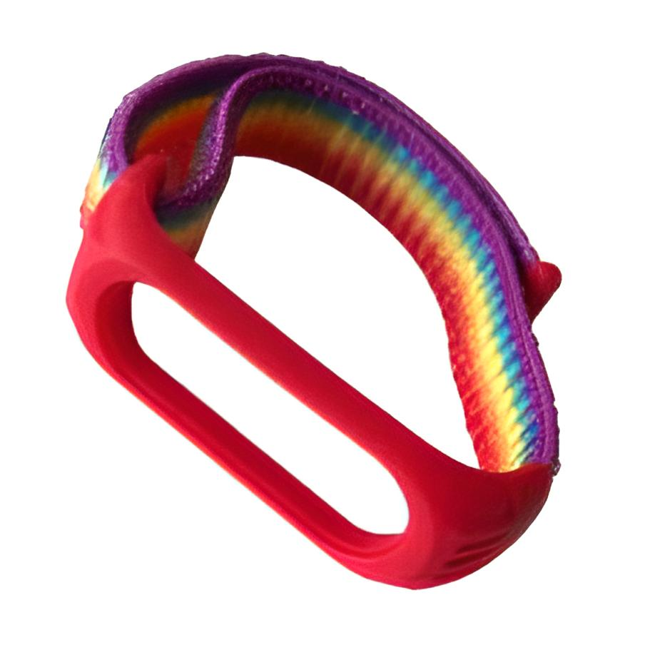 Ремешок для фитнес браслета Xiaomi Mi Band 3 4 Nylon Silicone Rainbow Red