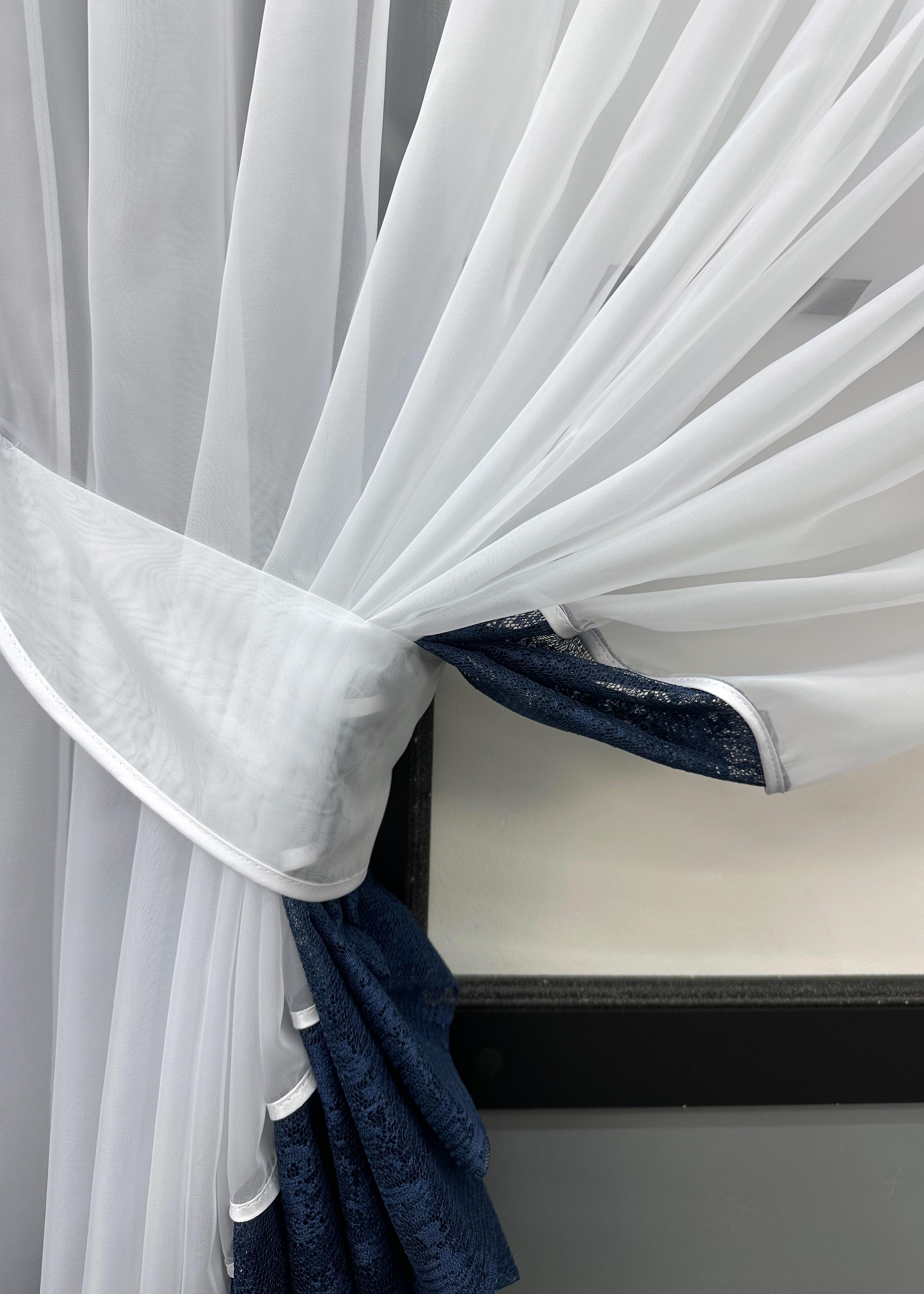 Шторки кухонные VR-Textil № 101к с подвязками 330х170 см Белый/Синий (52-1181) - фото 5