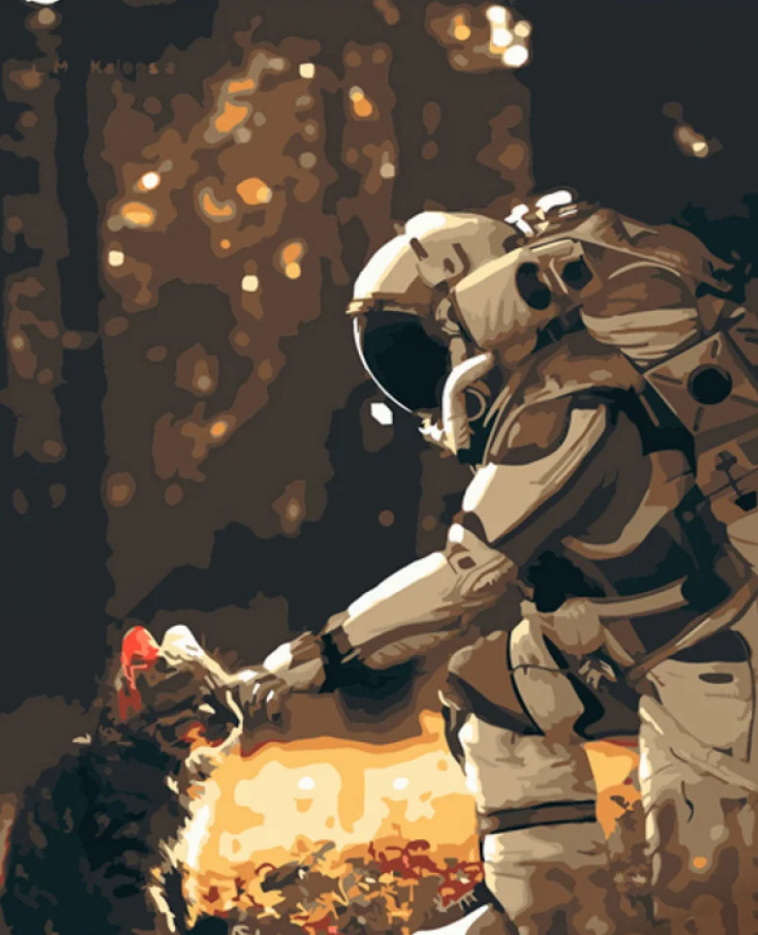 Картина по номерам Strateg Космонавт с котом 40x50 см (DY355)