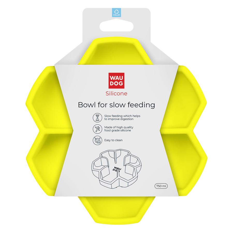 Миска силиконовая Waudog для медленного кормления кошек собак 750 мл Yellow (23548) - фото 2