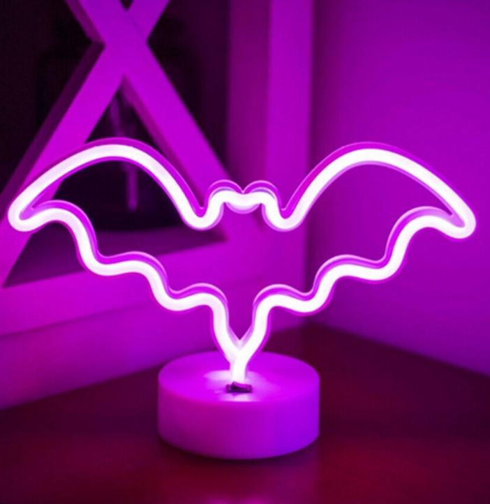 Ночник неоновый Decoration Lamp Летучая мышь USB 3хАА 5 В 29x18x10 см Розовый (13545317) - фото 2