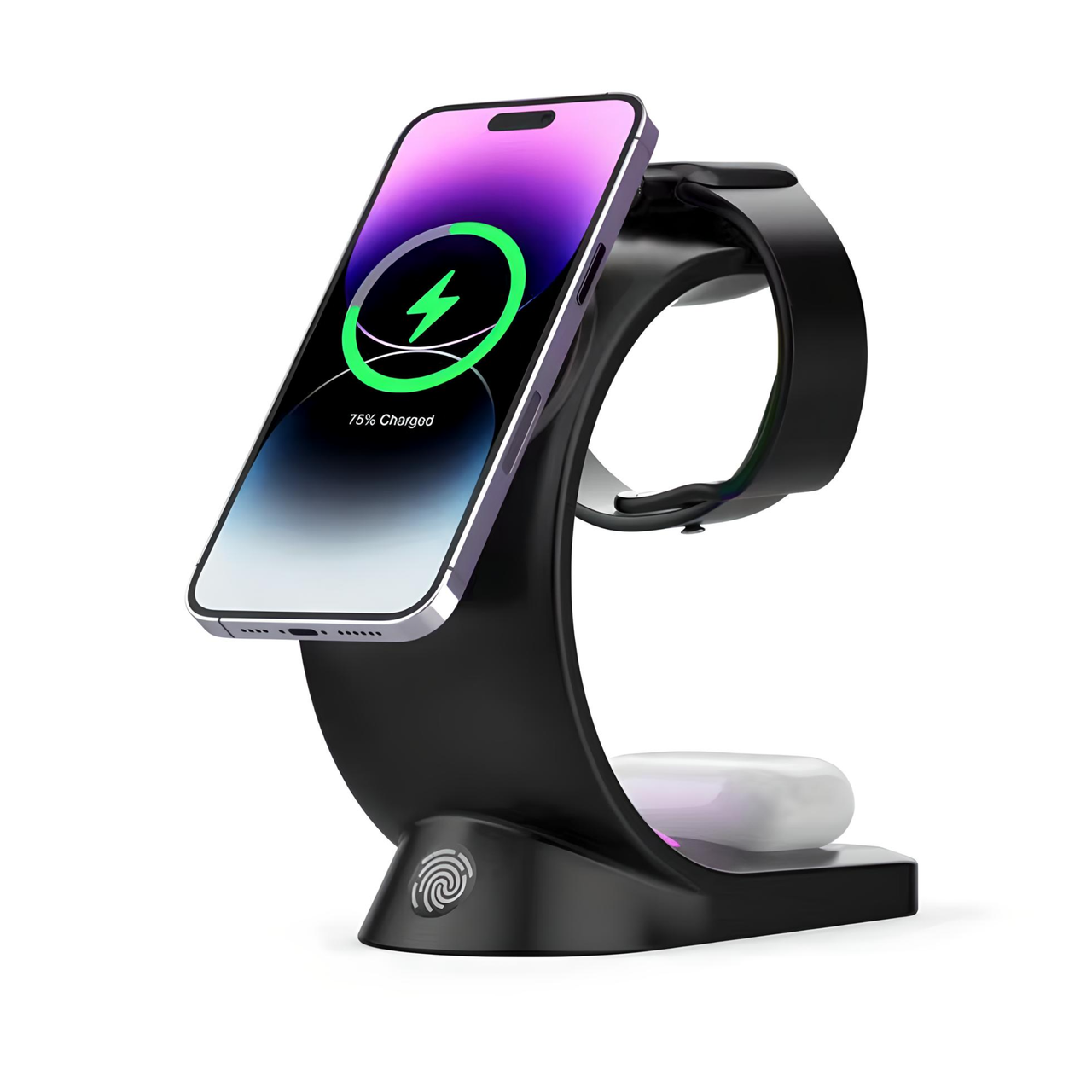 Зарядное устройство для iPhone/наушников AirPods/смарт-часов AppleWatch с RGB ночником Black (2066738493) - фото 2 Зарядное устройство для iPhone/наушников AirPods/смарт-часов AppleWatch с RGB ночником Black (2066738493) - фото 2