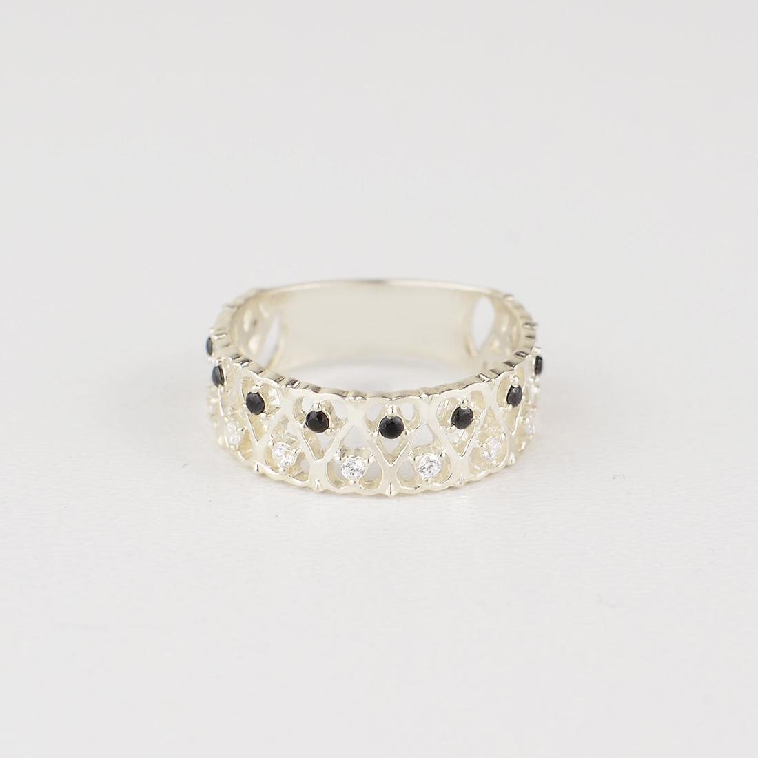 Серебряное кольцо Сердечка с камнями цирконий 68-krb 21