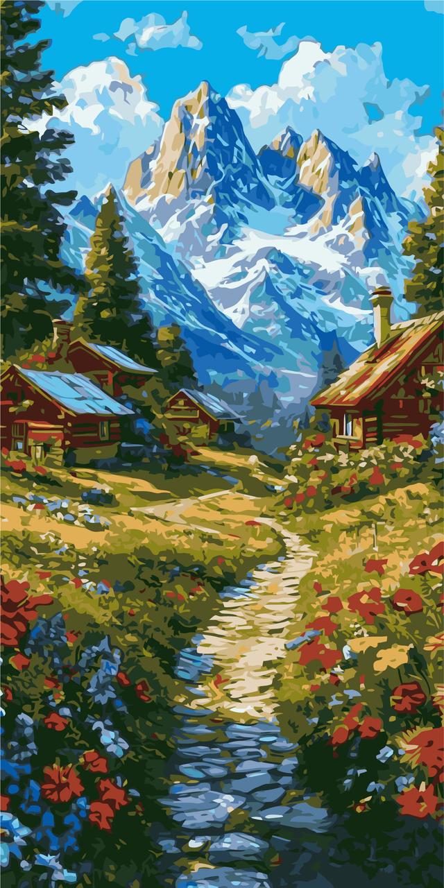 Картина по номерам Оригами Японский пейзаж с красками металлик полукруга 70х70 см