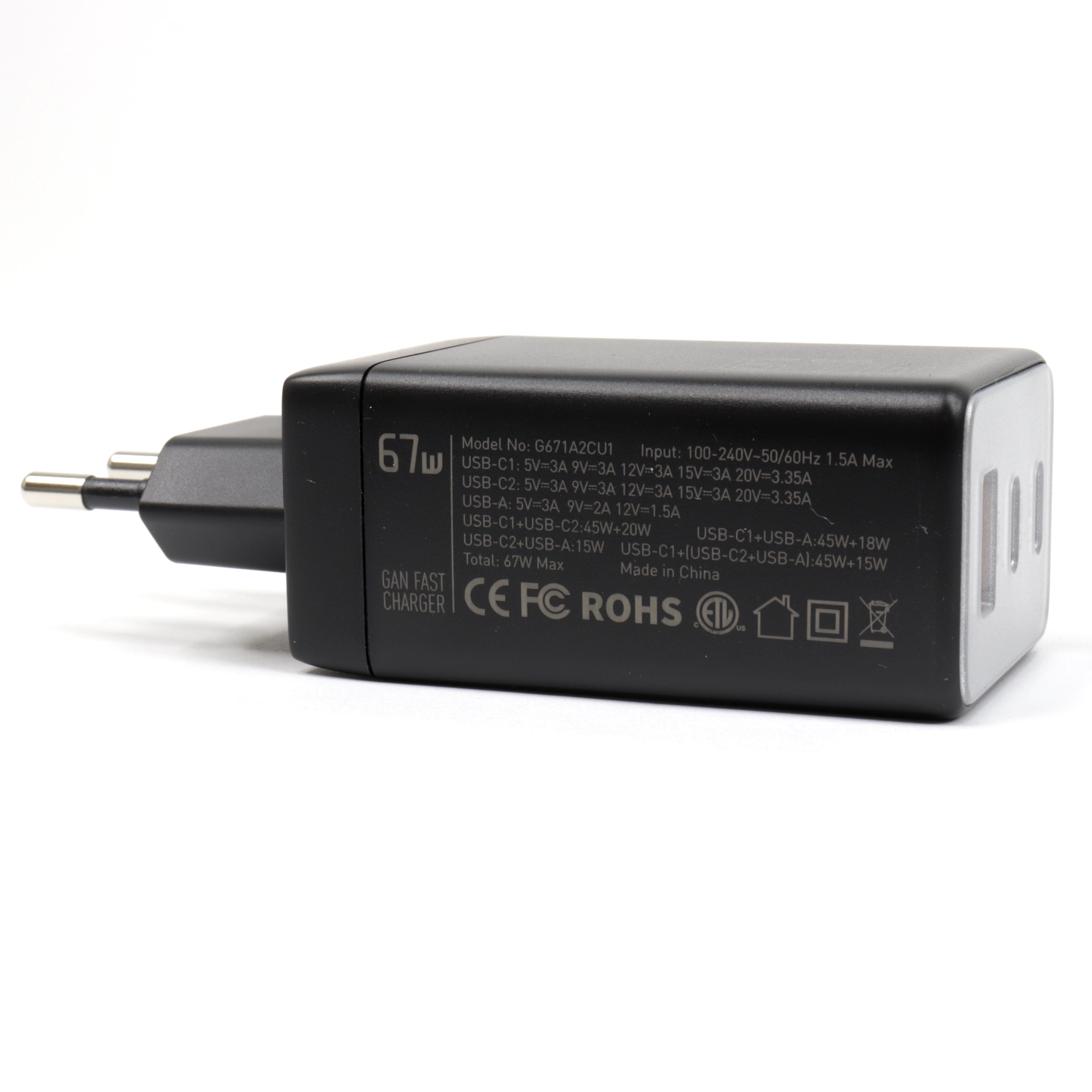 Зарядный блок Essager 67W GaN Type-C 2 шт./USB-A 1 шт. (060113) - фото 5