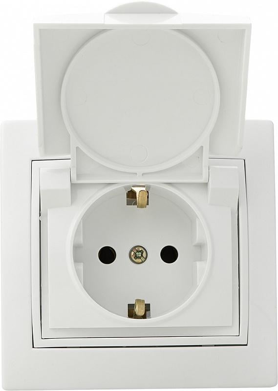 Розетка АСКО Fl с заземлением/крышкой Белый (РВбсб16-З-Fl-W)