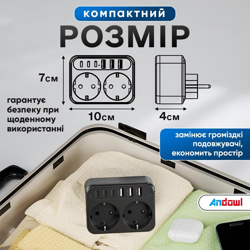 Сетевой адаптер Andowl Q-PX220X1 8в1 Черный (aa3d34bf) - фото 8