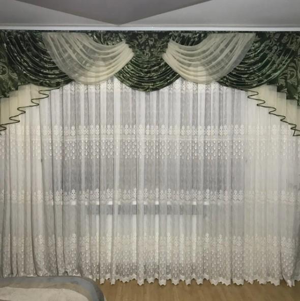 Ламбрекен на карниз блекаут/шифон с принтом 3 м Зеленый (318)