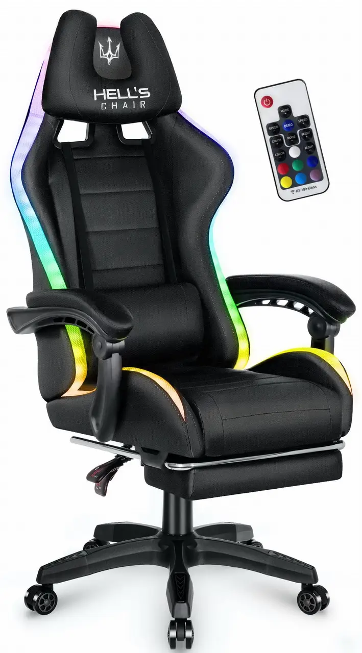 Кресло геймерское с RGB подсветкой Huzaro Hell's HC-1039 RGB с подставкой для ног до 130 кг Черный (AN-HC1039RGBB)