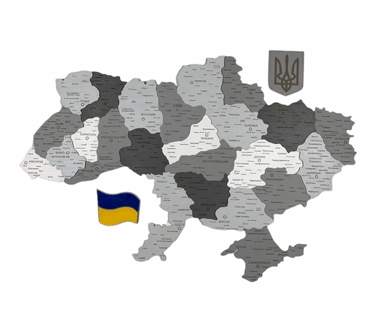 Карта 3D України Primax-art із дерева 200x135 см Сірий