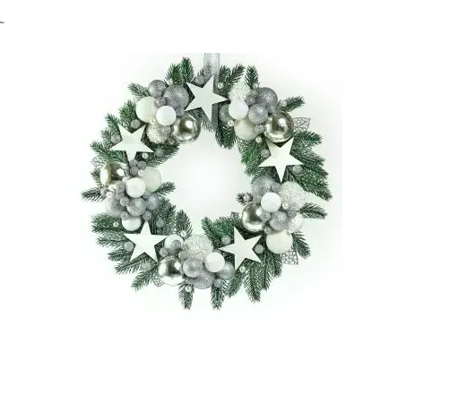 Венок новогодний искусственный Снежная королева 1 с шарами и звездами литой (CNT00010607)