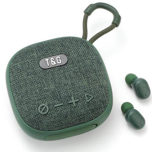 Портативная колонка TG813 Bluetooth IPX5 с наушниками Green (593977)