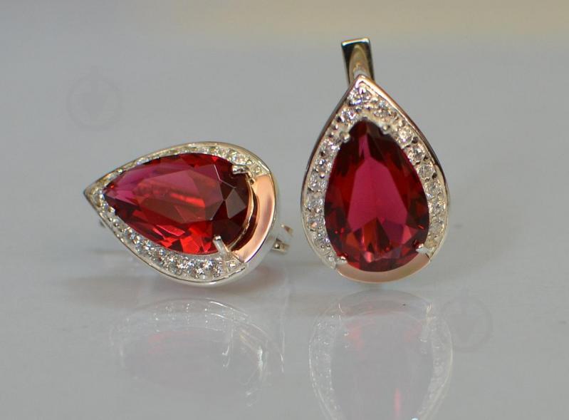 Серебряные серьги Sil с золотыми пластинами 038s2-6 Красный (Sil-1210)